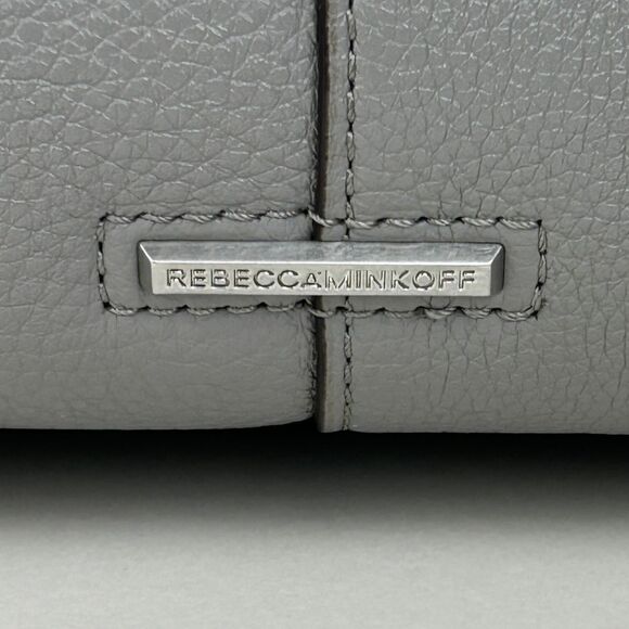 Rebecca Minkoff Sherry Leather Dog Clip Tote Shoulder Bag Zip Top Grey Taupe - Picture 16 of 16